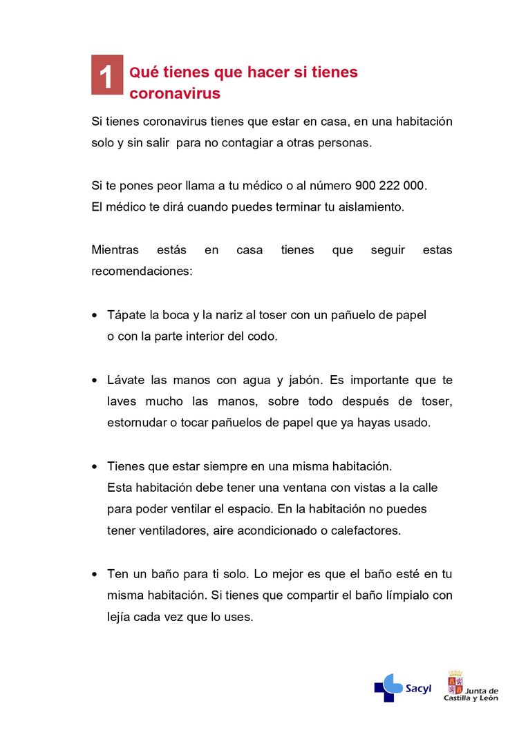Información enfermos de coronavirus que estén en casa.