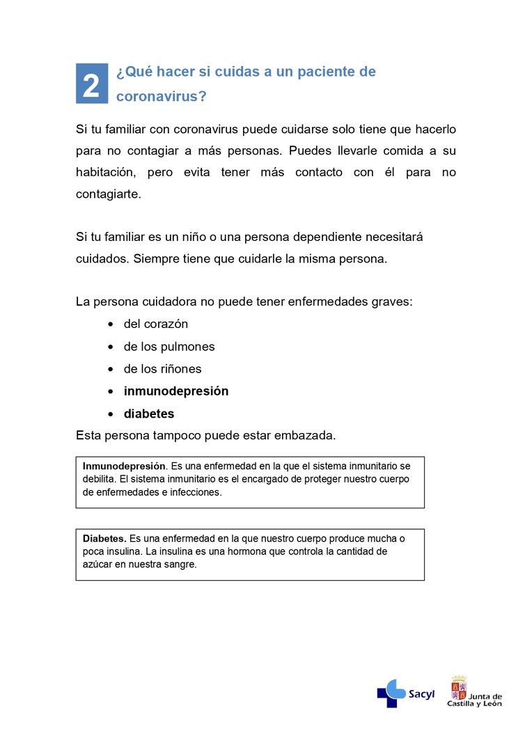 Información enfermos de coronavirus que estén en casa.