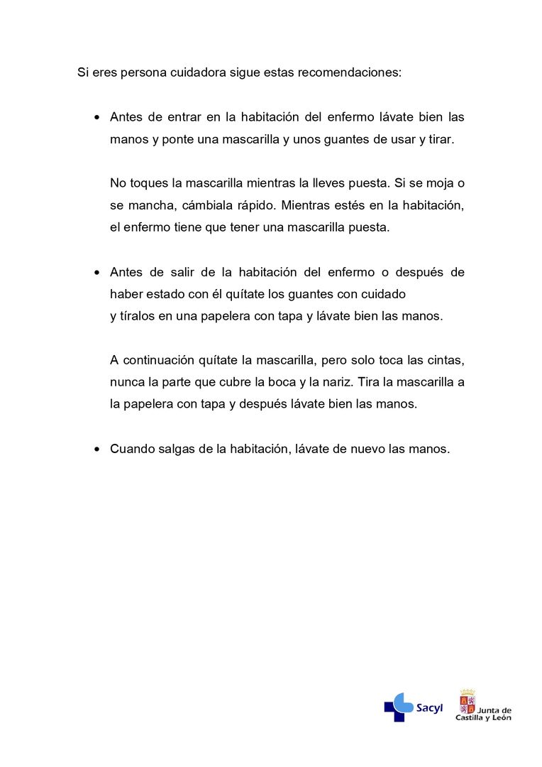 Información enfermos de coronavirus que estén en casa.